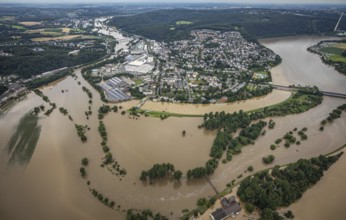 Aerial view, Ruhr floods, flooding south of Wetter, Vorhalle, Hagen, Ruhr area, North