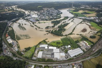 Aerial view, Ruhr floods, flooding south of Wetter, Vorhalle, Ruhr area, North Rhine-Westphalia,