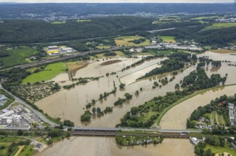 Aerial photo, Ruhr floods, flooding, weather, Ruhr area, North Rhine-Westphalia, Germany, DE,