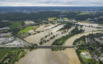 Aerial photo, Ruhr floods, flooding, weather, Ruhr area, North Rhine-Westphalia, Germany, DE,