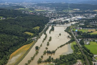 Aerial photo, Ruhr floods, flooding, weather, Ruhr area, North Rhine-Westphalia, Germany, DE,
