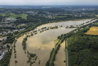 Aerial photo, Ruhr floods, flooding, weather, Ruhr area, North Rhine-Westphalia, Germany, Witten,