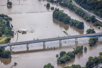 Aerial photo, Ruhr floods, flooding, weather, Ruhr area, North Rhine-Westphalia, Germany, DE,