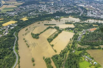 Aerial photo, Ruhr floods, Witten waterworks, flooding, Witten, Ruhr area, North Rhine-Westphalia,