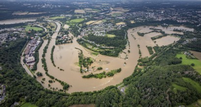Aerial photo, Ruhr floods, Witten waterworks, flooding, Witten, Ruhr area, North Rhine-Westphalia,