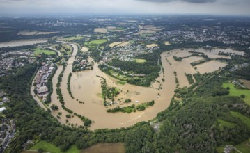 Aerial photo, Ruhr floods, Witten waterworks, flooding, Witten, Ruhr area, North Rhine-Westphalia,