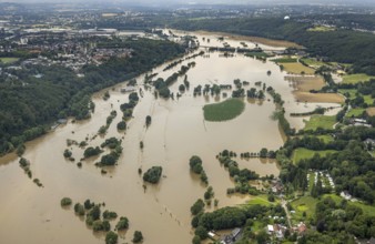 Aerial view, Ruhr floods, Ruhr between Bochum and Hattingen, flood, Blankenstein, Hattingen, Ruhr