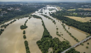 Aerial view, Ruhr floods, Ruhr between Bochum and Hattingen, flood, Blankenstein, Hattingen, Ruhr