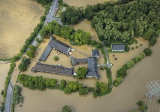 Aerial photograph, Ruhr floods, flooded house Kemnade, flooding, Blankenstein, Hattingen, Ruhr