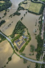 Aerial photograph, Ruhr floods, flooded house Kemnade, flooding, Blankenstein, Hattingen, Ruhr