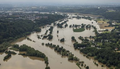 Aerial view, Ruhr floods, Ruhr between Bochum and Hattingen, flood, Blankenstein, Hattingen, Ruhr