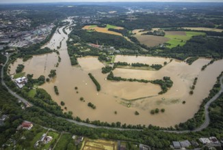 Aerial photo, Ruhr floods, Witten waterworks, flooding, Witten, Ruhr area, North Rhine-Westphalia,