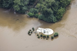 Aerial photo, Ruhr floods, Witten waterworks, flooding, Witten, Ruhr area, North Rhine-Westphalia,