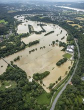 Aerial photo, Ruhr floods, Witten waterworks, flooding, Witten, Ruhr area, North Rhine-Westphalia,