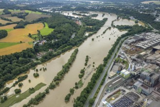 Aerial photo, Ruhr floods, flooding, Witten, Ruhr area, North Rhine-Westphalia, Germany, DE,