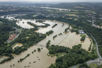 Aerial photo, Ruhr floods, Witten waterworks, flooding, Witten, Ruhr area, North Rhine-Westphalia,