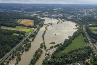 Aerial photo, Ruhr floods, flooding, Bommern, Witten, Ruhr area, North Rhine-Westphalia, Germany,