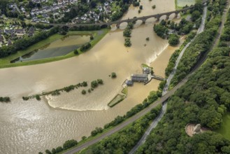 Aerial photo, Ruhr flood, barrage Witten, flooding, Annen, Witten, Ruhr area, North