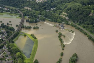 Aerial photo, Ruhr flood, barrage Witten, flooding, Annen, Witten, Ruhr area, North