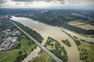 Aerial photo, Ruhr floods, Kemnader Lake, flooding, Heven, Witten, Ruhr area, North