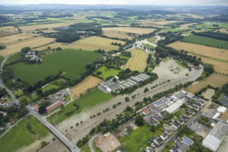 Aerial photo, Ruhr flood, flood after heavy rainfall, Wickede, Sauerland, North Rhine-Westphalia,