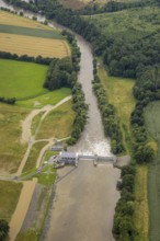 Aerial photo, Ruhr flood, barrage Ense Wickede, flood after heavy rainfall, Waltringen, Ense,