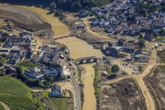 Aerial view, flood area at the river Ahr in the district of Rech, Altenahr, Ahr valley,