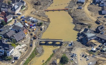 Aerial view, flood area at the river Ahr in the district of Rech, Altenahr, Ahr valley,