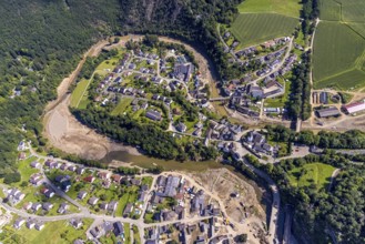 Aerial photograph, flood area with river Ahr in Schuld, Ahr valley, Rhineland-Palatinate, Germany,