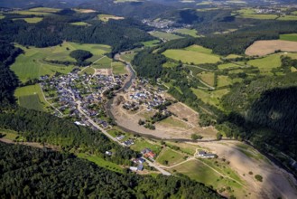 Aerial photograph, flood area at the river Ahr in Insul, Ahr valley, Rhineland-Palatinate, Germany,