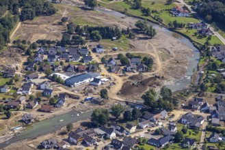 Aerial view, flood area at the river Ahr in Insul, Ahr valley, Rhineland-Palatinate, Germany, Ahr