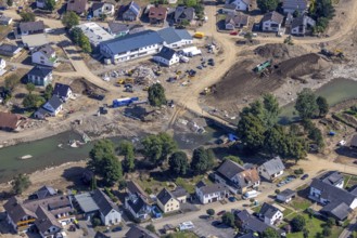 Aerial view, flood area at the river Ahr in Insul, Ahr valley, Rhineland-Palatinate, Germany, Ahr