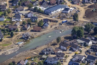 Aerial view, flood area at the river Ahr in Insul, Ahr valley, Rhineland-Palatinate, Germany, Ahr