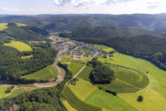 Aerial view, flood area at the river Ahr in Insul, Ahr valley, Rhineland-Palatinate, Germany, Ahr