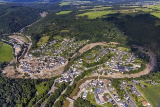 Aerial photograph, flood area with river Ahr in Schuld, Ahr valley, Rhineland-Palatinate, Germany,