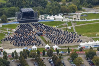Aerial photo, tent festival at Lake Kemnader with corona-related beach chair edition 2021 in the