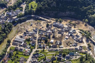 Aerial photograph, flood area with river Ahr in Schuld, Ahr valley, Rhineland-Palatinate, Germany,