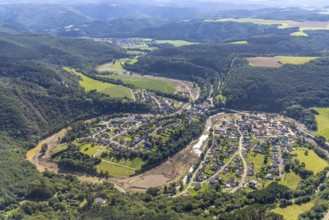 Aerial photograph, flood area with river Ahr in Schuld, Ahr valley, Rhineland-Palatinate, Germany,