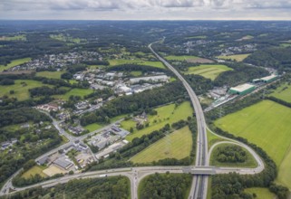 Aerial view, motorway A43 with motorway access Witten-Herbede and commercial area Wittener Straße