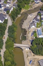 Aerial view, flood area with river Ahr and bridge damage in Schuld, Ahr valley,