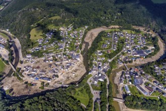Aerial photograph, flood area with river Ahr in Schuld, Ahr valley, Rhineland-Palatinate, Germany,