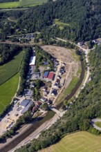 Aerial view, flood area with river Ahr and bridge damage in Schuld, Ahr valley,