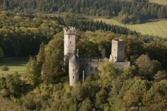 Aerial view, Kasselburg Eagle and Wolf Park, Pelm, Eifel, Rhineland-Palatinate, Germany