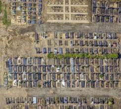 Aerial view, flood area at the river Ahr with cemetery Altenahr in Altenahr, Ahr valley,