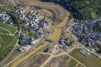 Aerial view, flood area at the river Ahr in the district of Rech, Altenahr, Ahr valley,