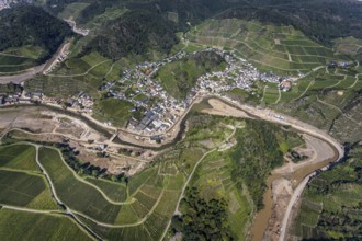 Aerial view, flood area at the river Ahr in the district Mayschoß in Altenahr, Mayschoß, Ahr