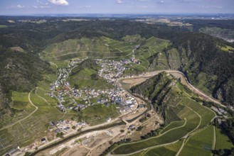 Aerial view, flood area at the river Ahr in the district Mayschoß in Altenahr, Mayschoß, Ahr