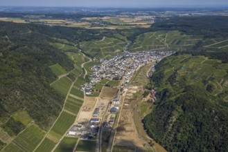 Aerial photo, flood area at the river Ahr in Dernau, Ahr valley, Rhineland-Palatinate, Germany, Ahr