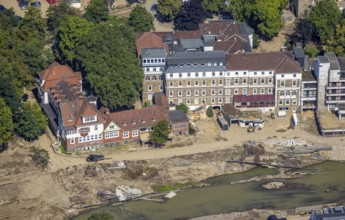 Aerial view, flood area at the river Ahr and Dr. von Ehrenwallsche Klinik in Walporzheim, Bad