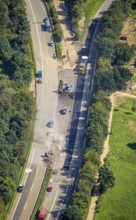 Aerial photo, flood area and construction site on the A571 motorway in Heimersheim, Bad